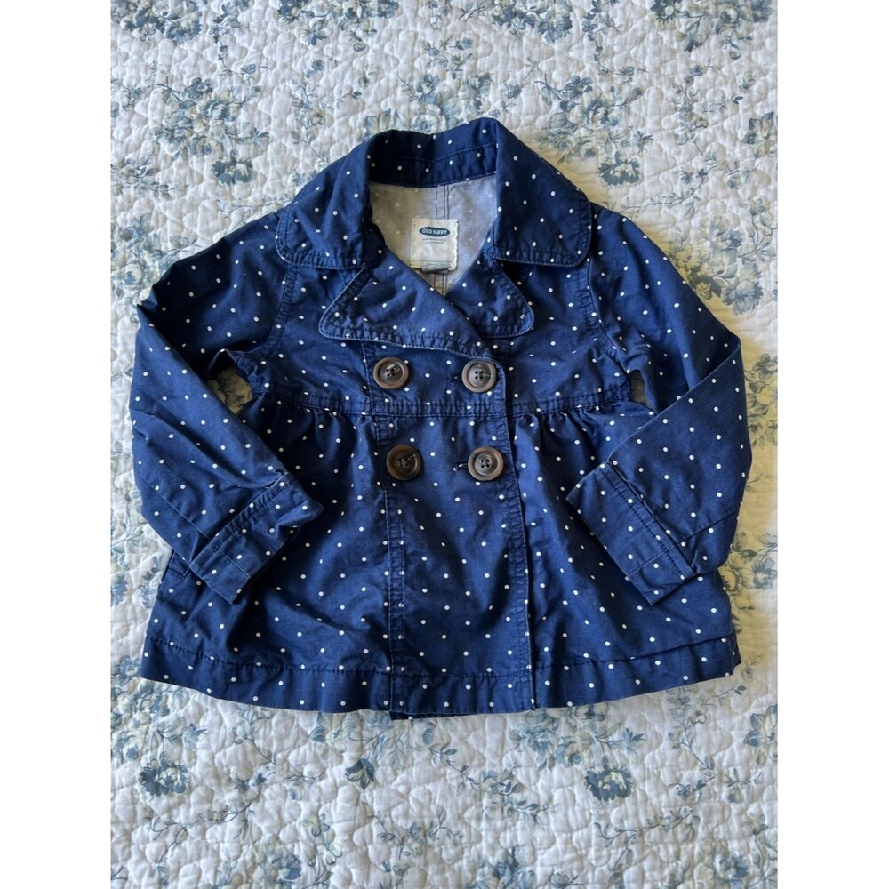 Old Navy Navy Blue Polka Dot Double-Breasted Pea Coat